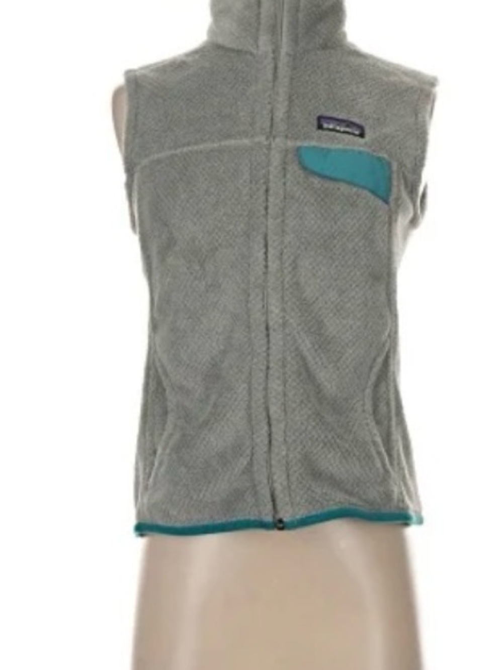 Patagonia Light Gray Fleece Vest with Teal Trim